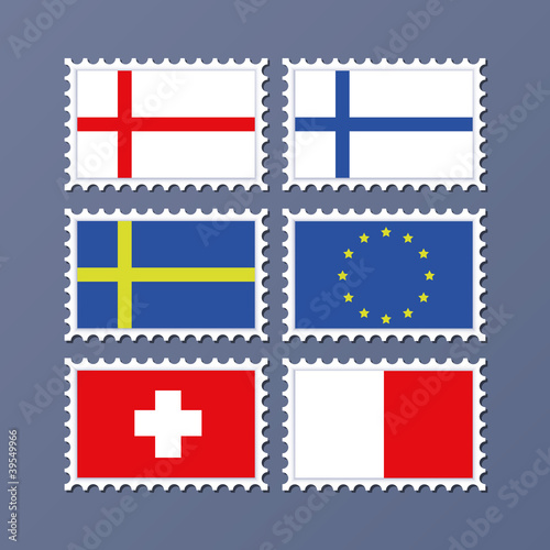 set von briefmarken bedruckt mit flaggen europa
