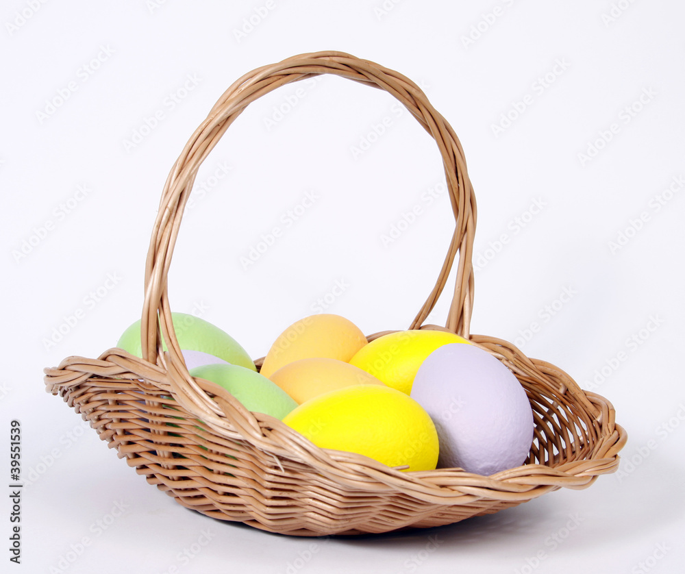 Painted Easter eggs in the basket.
