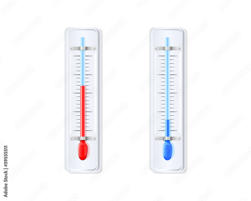 Two thermometers with blue and red indicators