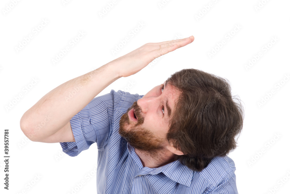 Man isolated on white hiding his head with the hand Man isolated on white hiding his head with the hand