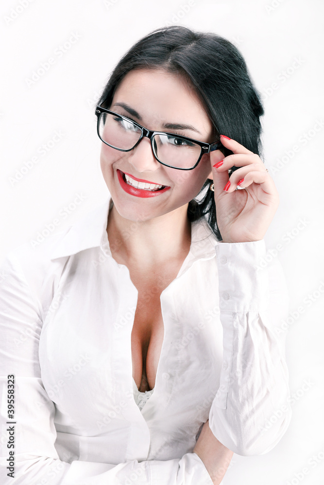 Pretty young girl in business dress smiling Pretty young girl in business dress smiling