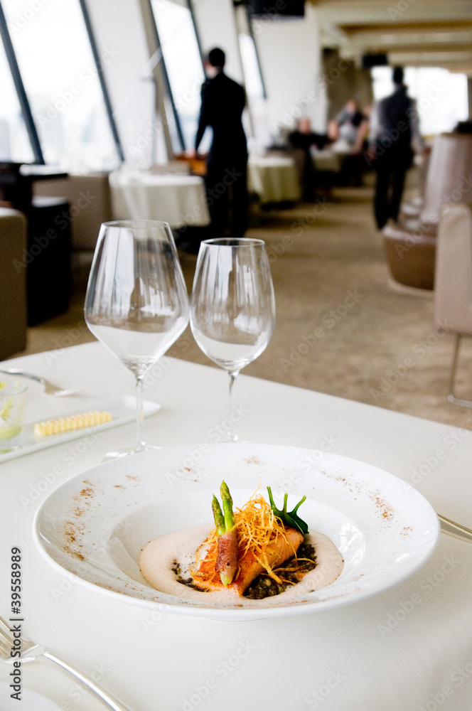Salmon and asparagus at luxury restaurant Salmon and asparagus at luxury restaurant