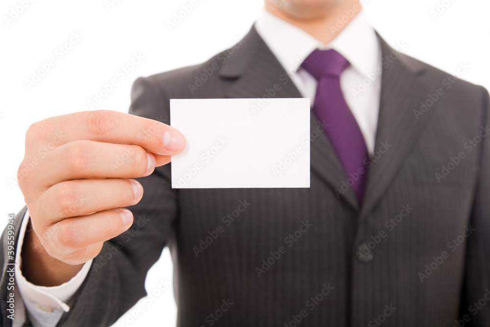 Close-up of business card in business man hand Close-up of business card in business man hand