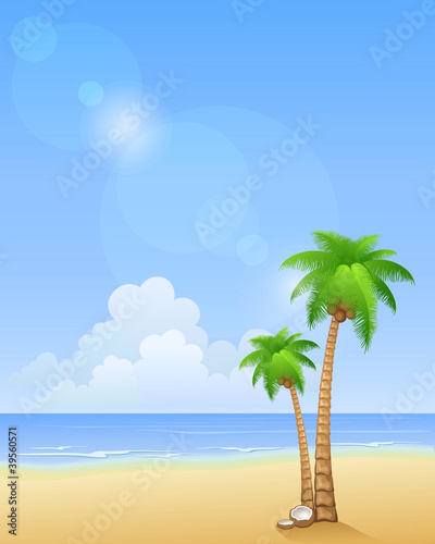 Summer beach with palms. Vector background