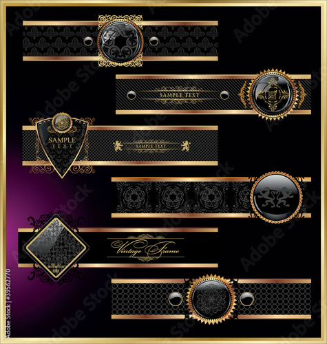 Vector set of vintage framed black and pink labels