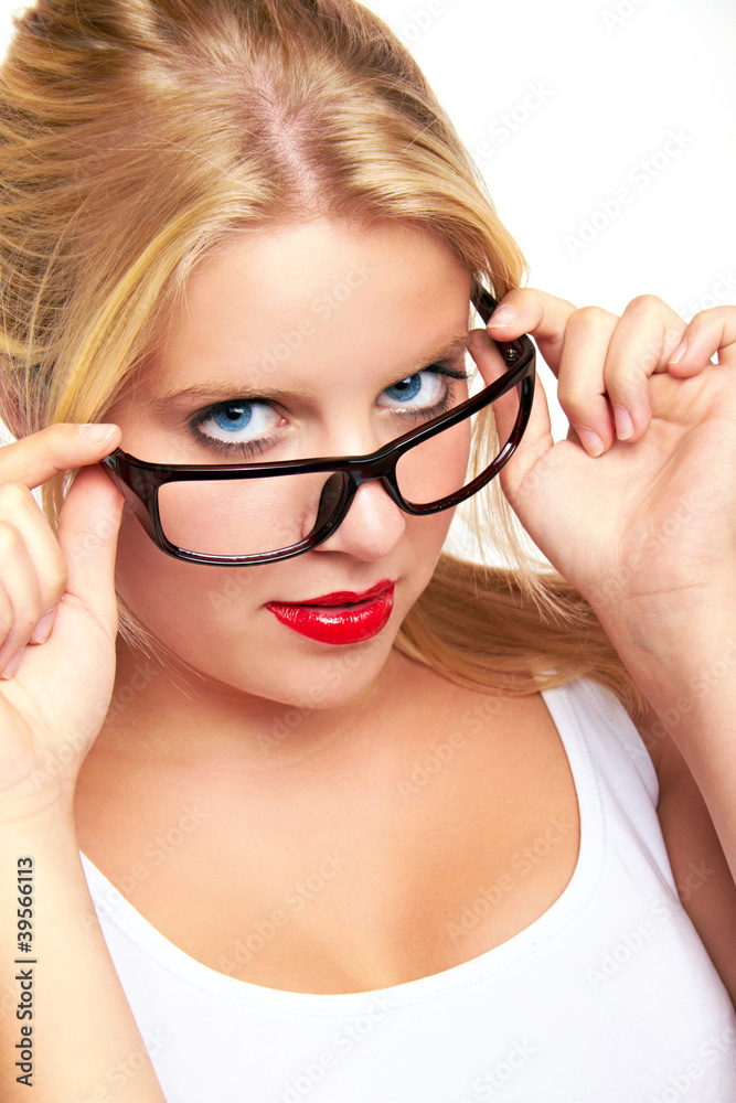 sexy young blond woman with glasses sexy young blond woman with glasses