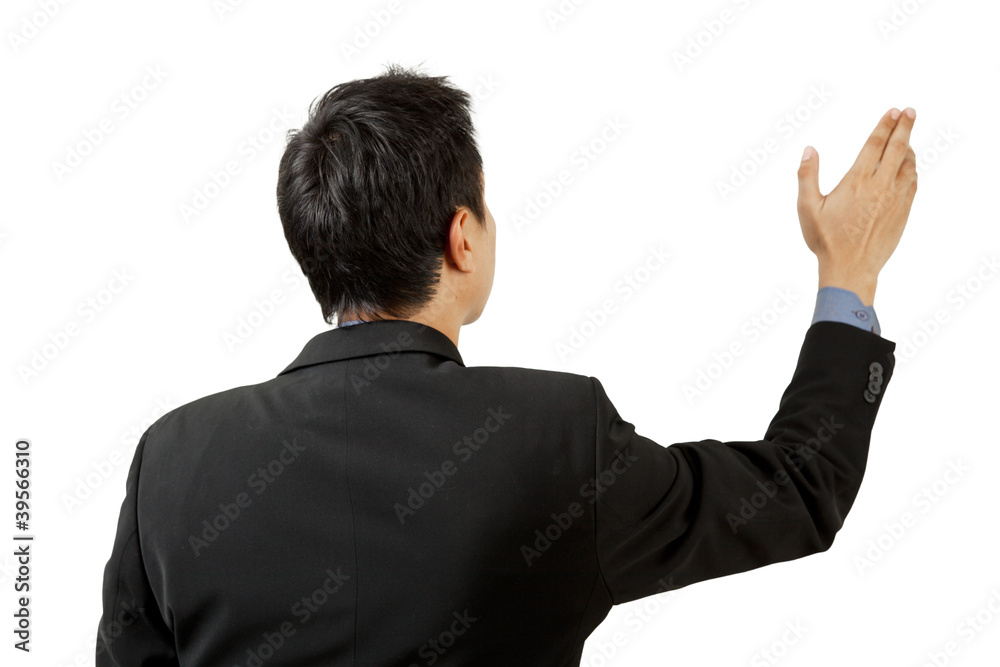 businessman working on touch screen isolated on white background businessman working on touch screen isolated on white background