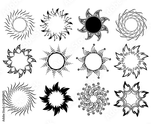 Set of stylized graphic sun symbols
