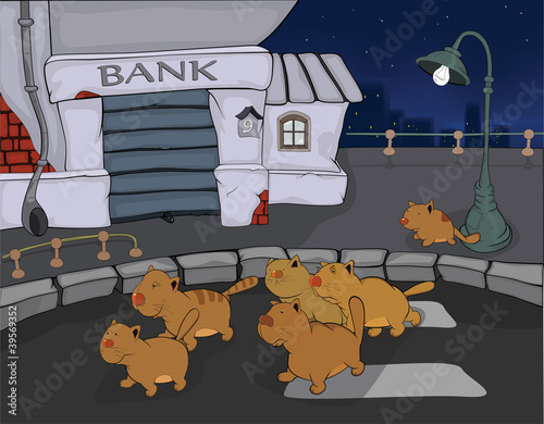 Night city. A landscape.Cats