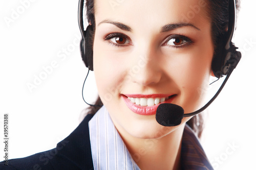 Smiling woman with headphones isolated