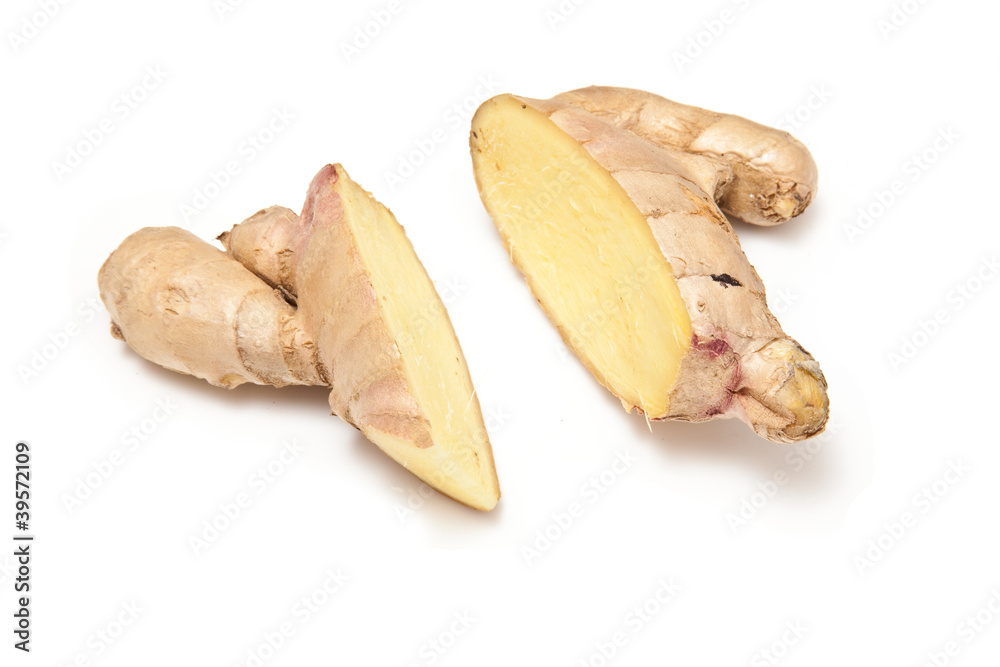 Root Ginger isolated on a white studio background.
