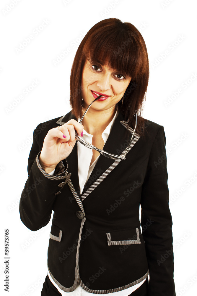 Business woman or teacher with eyeglasses Business woman or teacher with eyeglasses