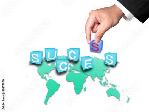 Business Hand and Success word on white background