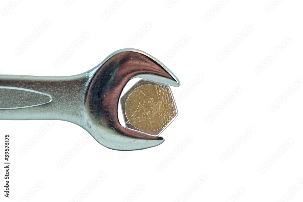 Euro bolt head turned by metallic wrench Euro bolt head turned by metallic wrench