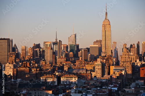 Skyline von Manhattan  New York City im Sonnenuntergang