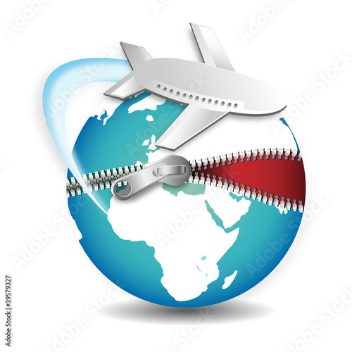 erde mit reisverschluss - flugzeug