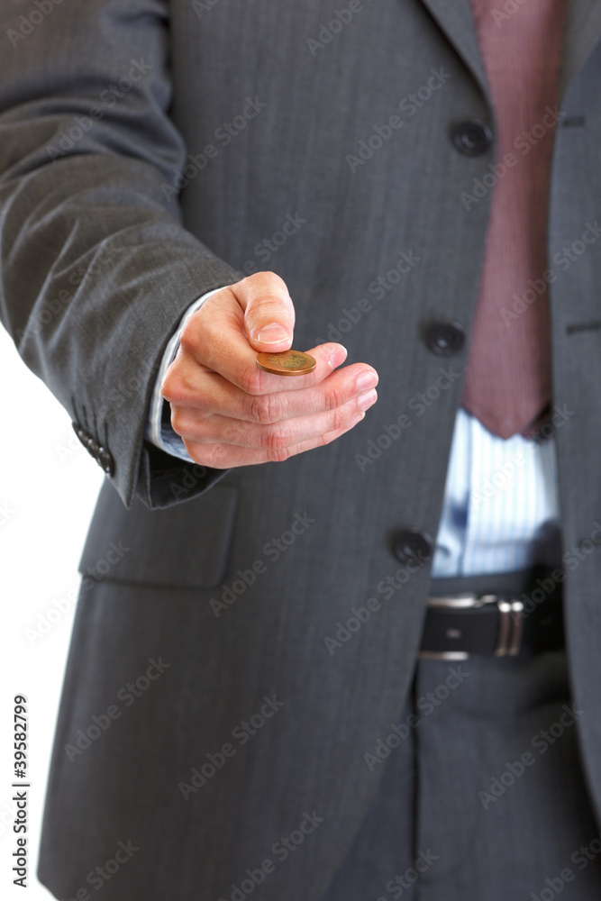 Fototapeta premium Closeup on man throwing up coin