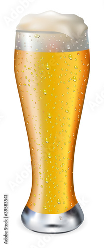 Beer in glass with drops