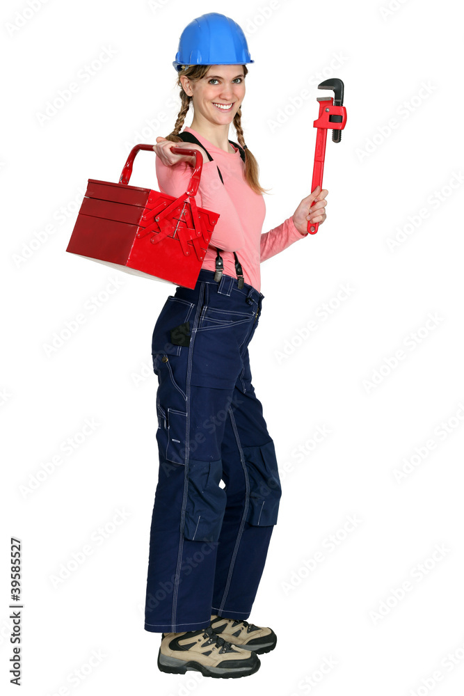 Female worker with a toolbox Female worker with a toolbox