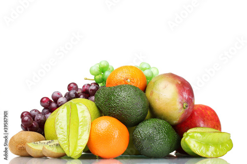 Assortment of exotic fruits isolated on white