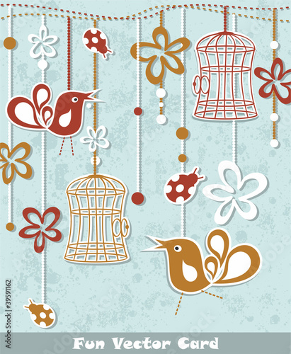 wedding invitation card with a bird cage