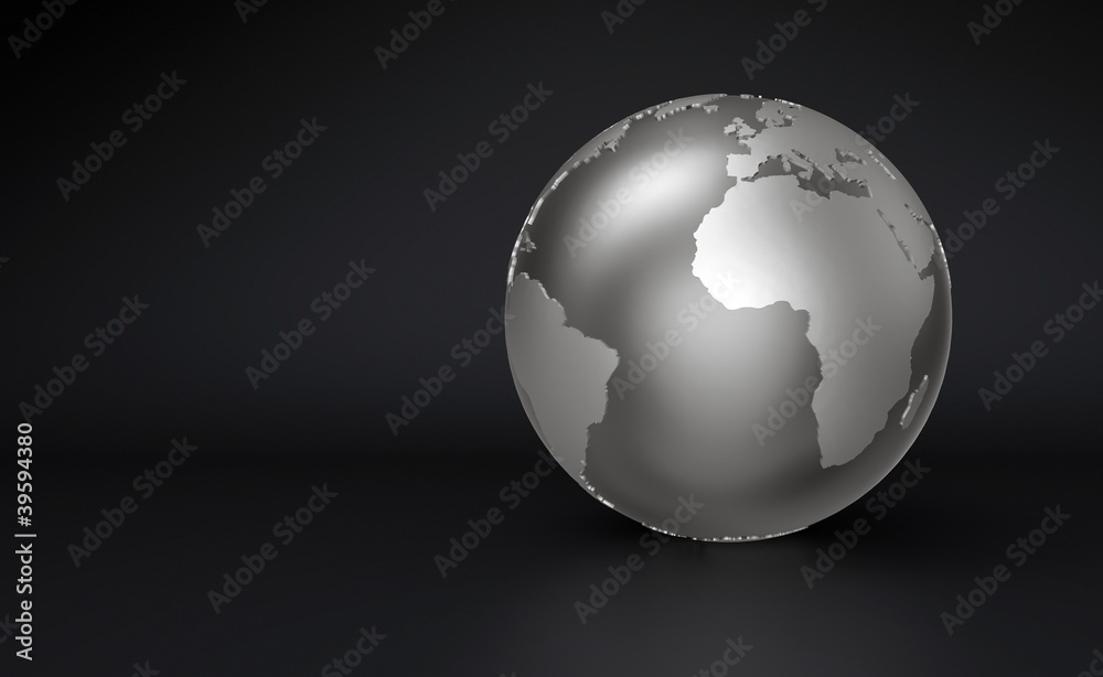 Silver Globe on black background - Europe Silver Globe on black background - Europe