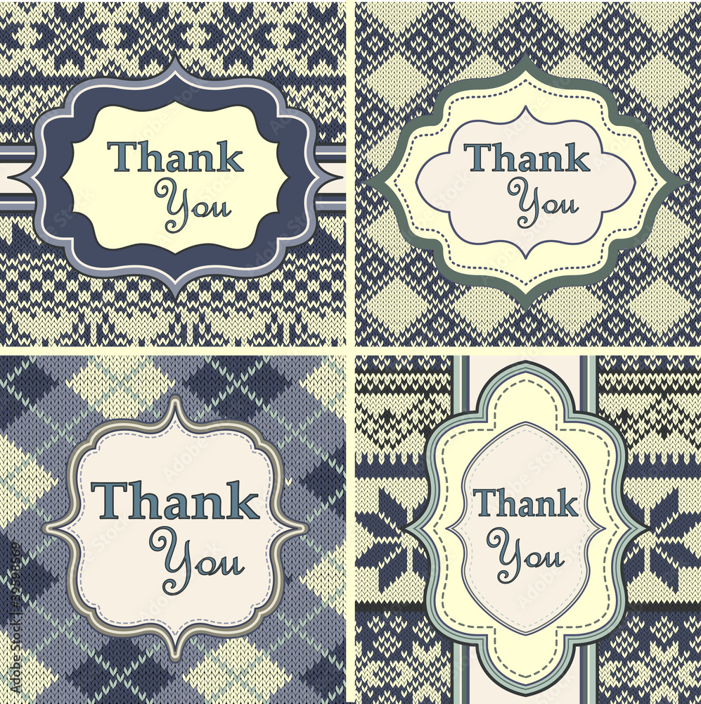 Set of vintage thank you cards with knitted background