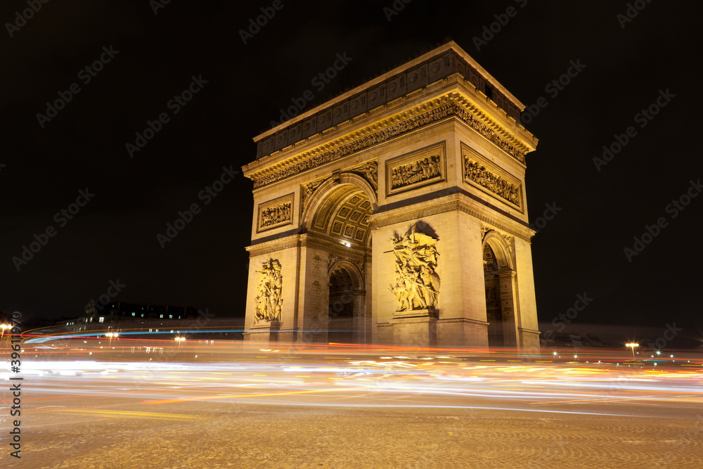 Arc de Triomphe - Arch of Triumph by night in Paris, France