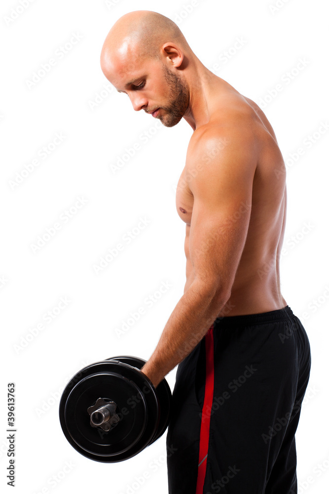 muskulöser Sportler beim Kurzhanteltraining muskulöser Sportler beim Kurzhanteltraining