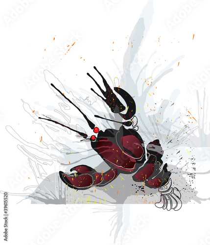 Vector ilyustratsiya with crayfish with larger claws.
