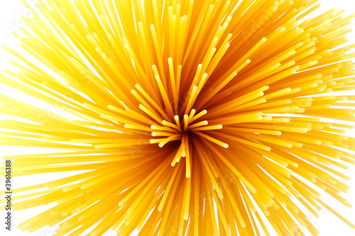 Bunch of spaghetti on white. Top view.