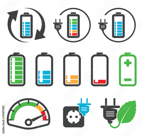 Colorful battery icons , recycling concept