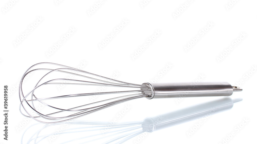 Metal whisk for whipping eggs isolated on white Metal whisk for whipping eggs isolated on white