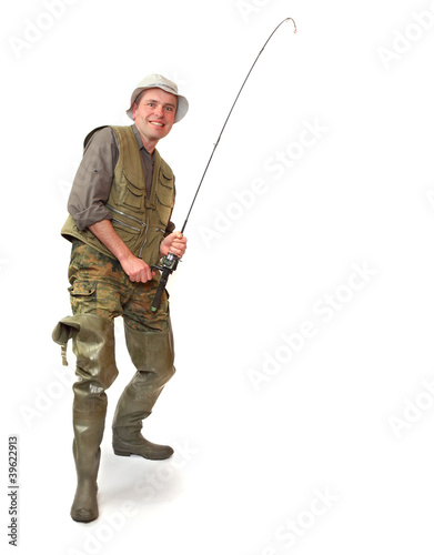 The fisherman with fishing rod.