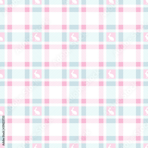 Seamless Check Pattern Bunny Blue/Rose Horizontal