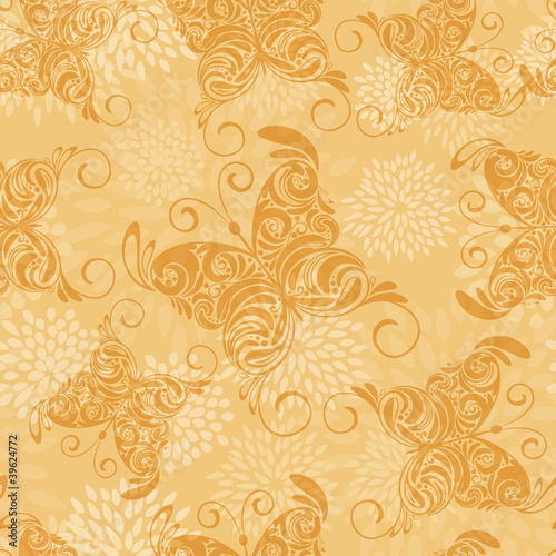 vector seamless pattern with hand drawn butterflies and abstra