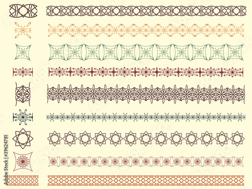 set of nine vector seamless borders