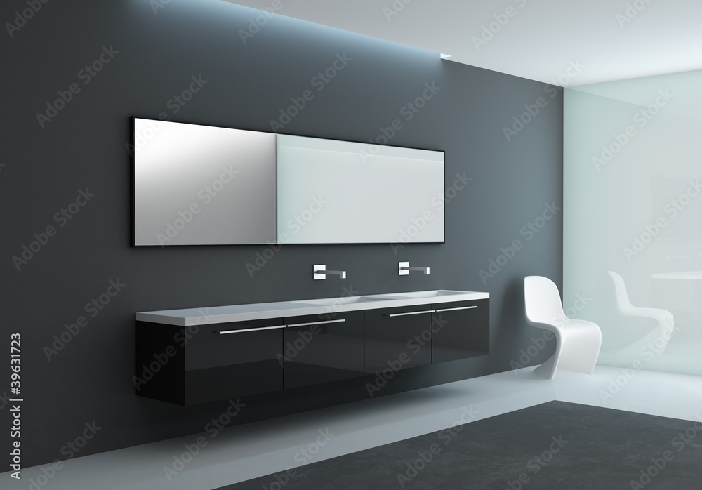 Fototapeta premium Modern interior bathroom hotel room, grey and opaque