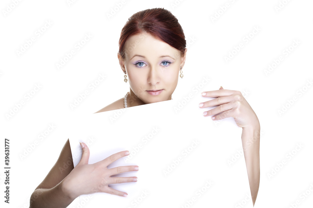 Young woman with banner Young woman with banner