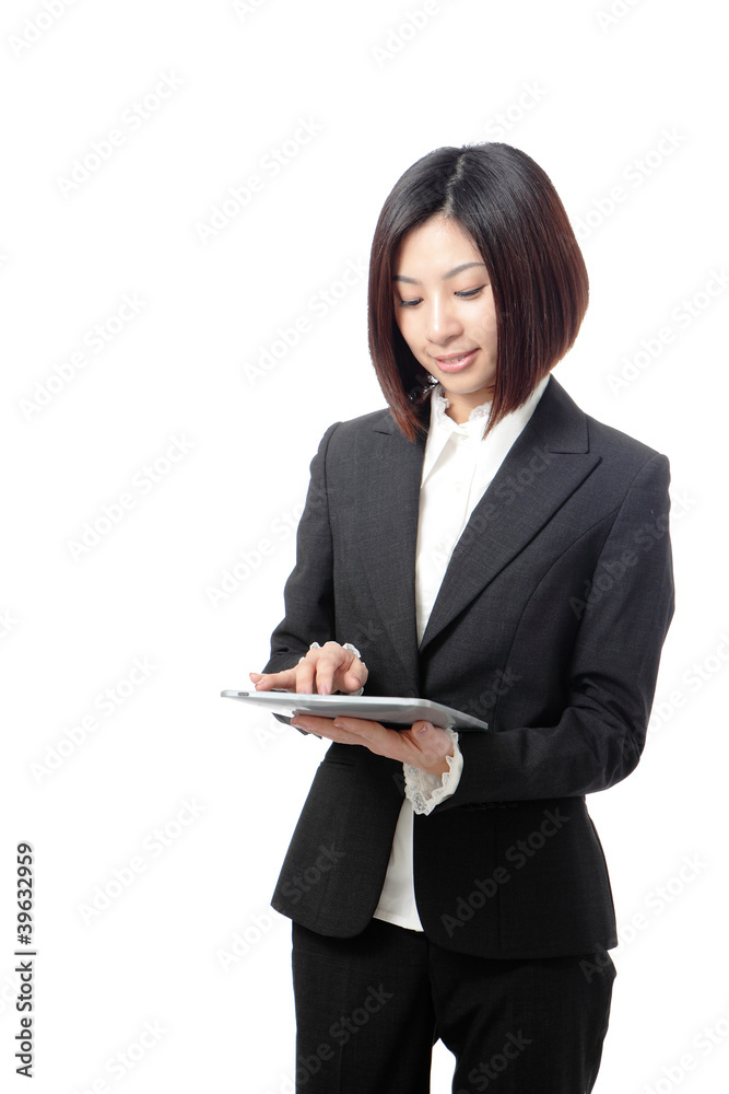 happy business woman usiing tablet pc happy business woman usiing tablet pc