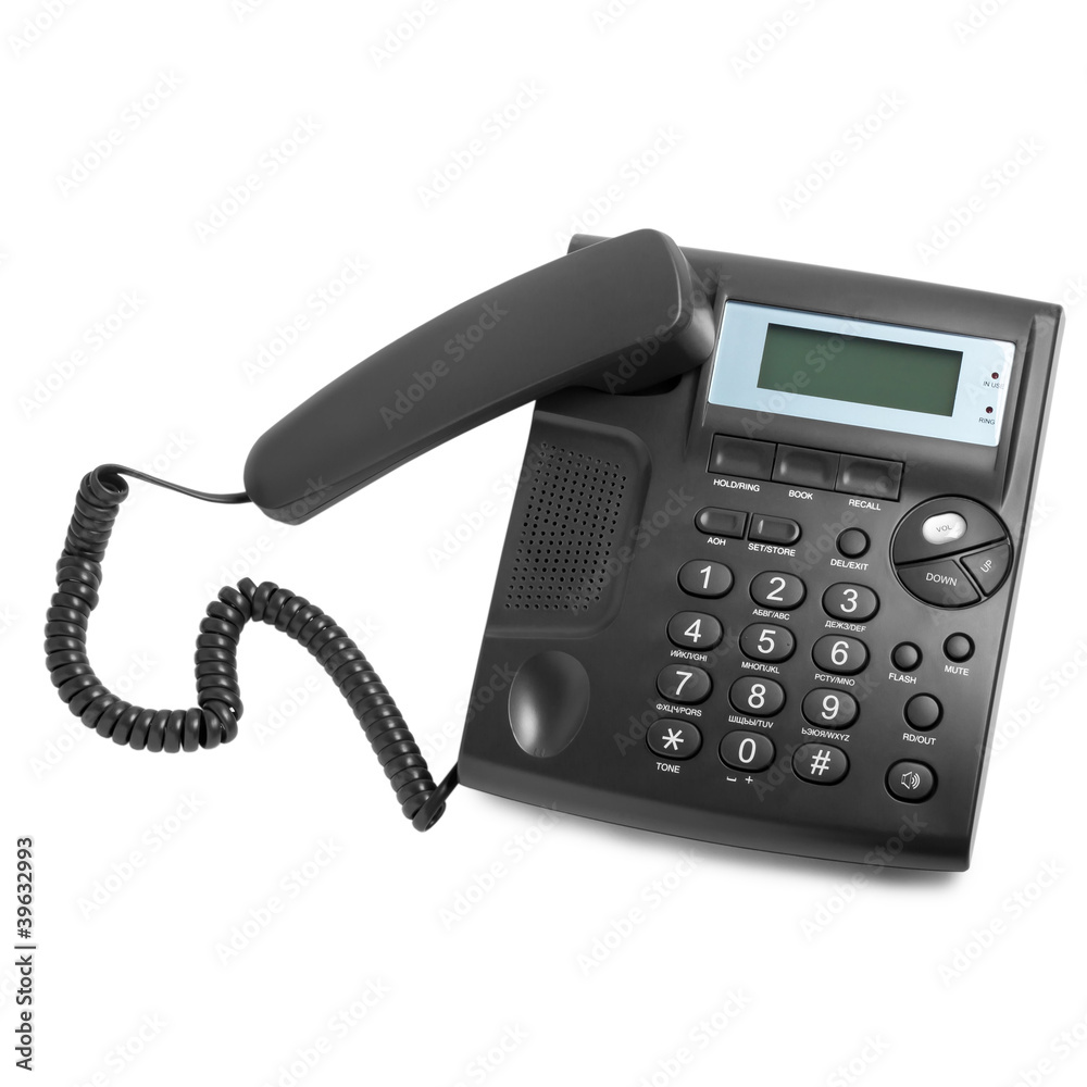 black modern phone call with cord isolated black modern phone call with cord isolated