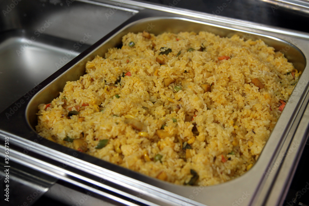 Vegetarian fried-rice in steam table's pan Vegetarian fried-rice in steam table's pan