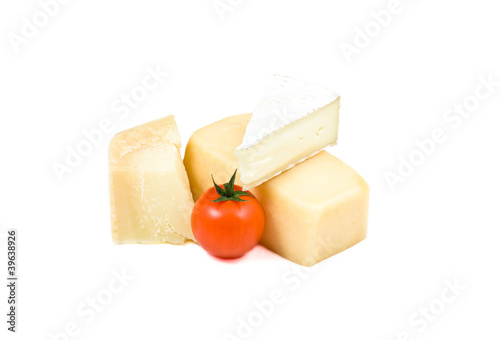 three types of cheese and cherry tomato