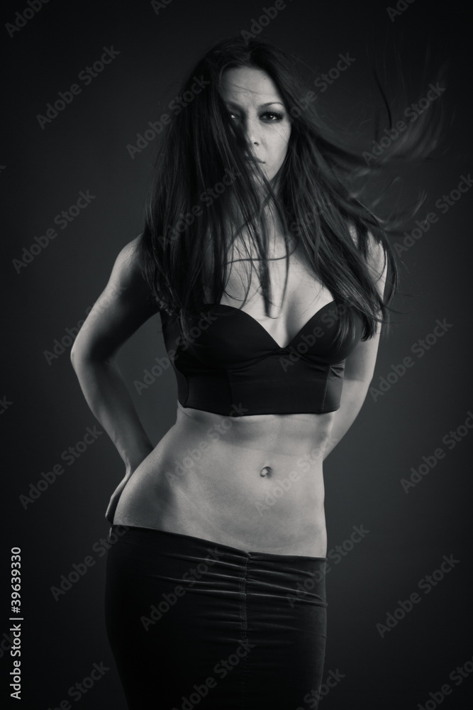 Fototapeta premium Gorgeous brunette portrait. Black and white
