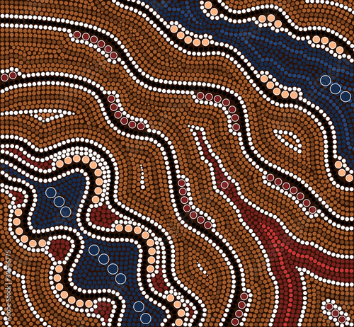 A illustration based on aboriginal style of dot painting depicti