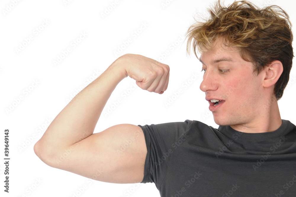 Yung man flexing his bicep Yung man flexing his bicep