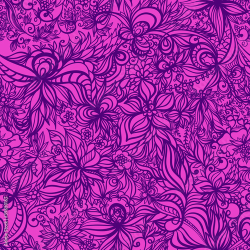 beautiful vector floral hand drawn seamless pattern with swirls