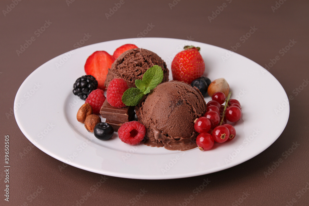 chocolate ice cream and red berry chocolate ice cream and red berry