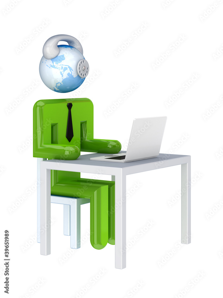 Small person with a telephone instead his head. Small person with a telephone instead his head.