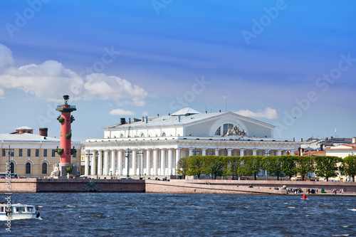 Russia. Petersburg.Vasilevsky island and Rostral columns...